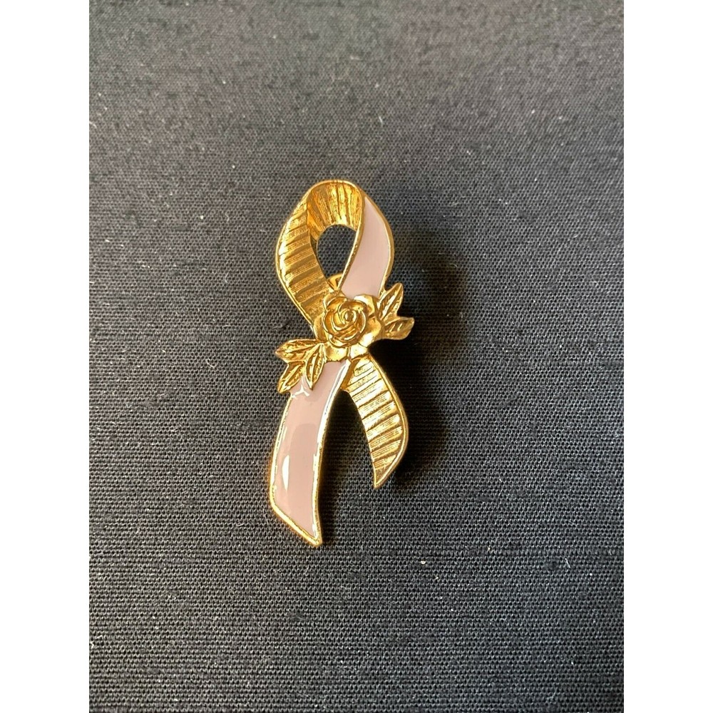 Vintage Avon Breast Cancer Awareness Gold Tone Pink Enamel With Rose Pin